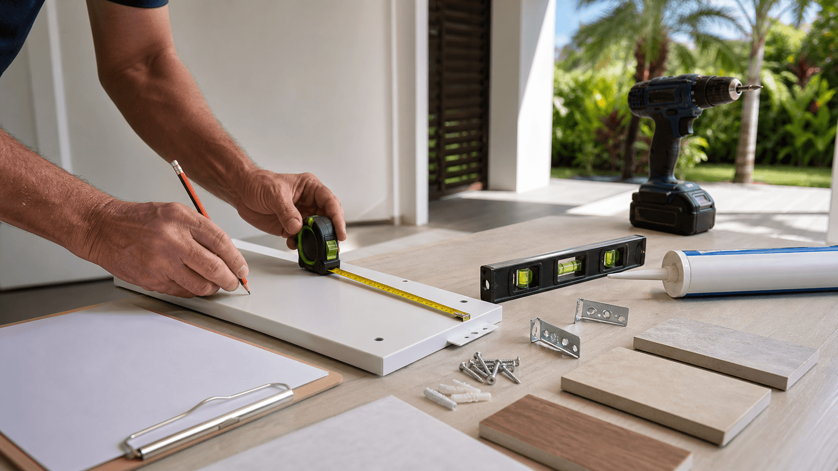 Measurements and tools prepared for replacement work